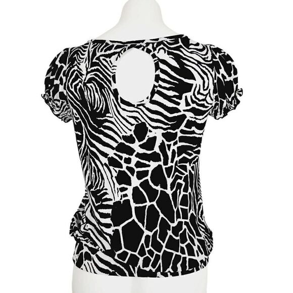 IZ Byer California knit print blouse black white Size Large - Picture 3 of 6